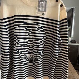 Alexander McQueen Black and White Crewneck Sweater with Skull Design